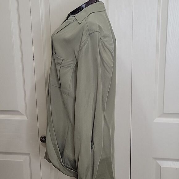 ANTHROPOLOGIE Olive Green Wrap Blouse Size 2 - Picture 3 of 7